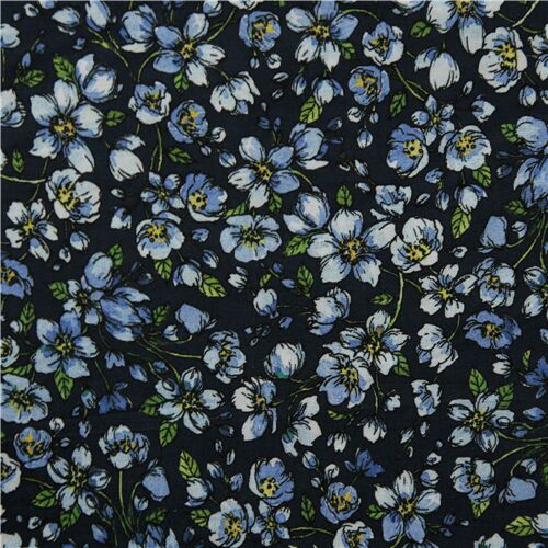 Tela algodn linn batista azul marino de flores Robert Kaufman Tela