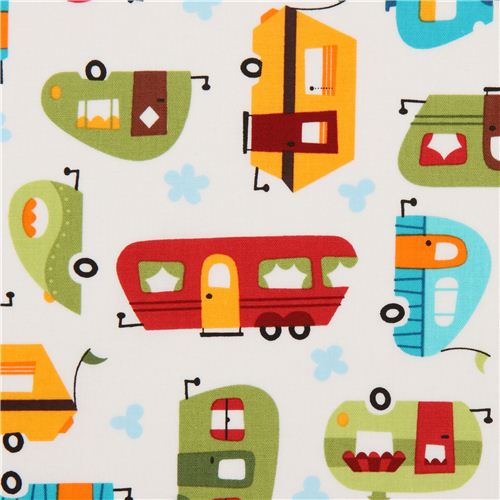 white camper caravan fabric by Robert Kaufman from the USA Fabric