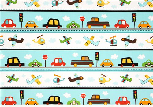 white car and airplane fabric for boys par Robert Kaufman 2