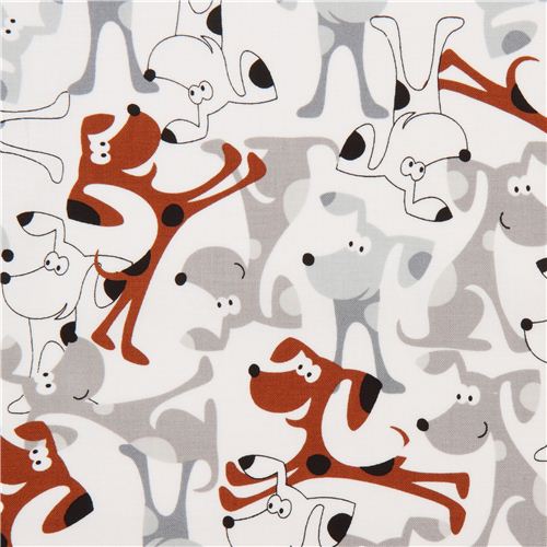 white cartoon dog animal fabric by Timeless Treasures USA Fabric