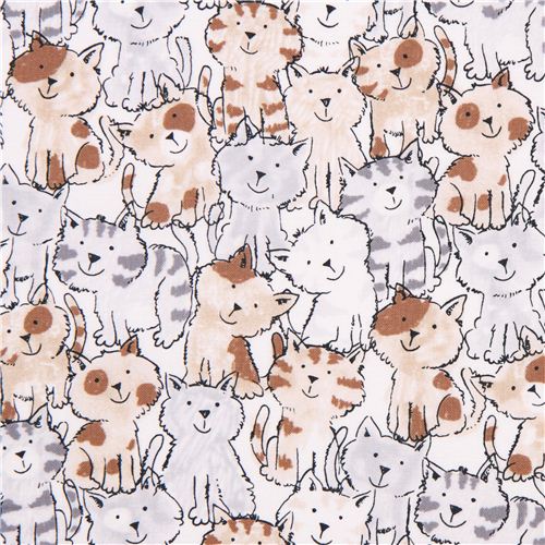 Tissu Timeless Treasures Babes in Farmland blanc, chats, animaux de la ferme Tissu