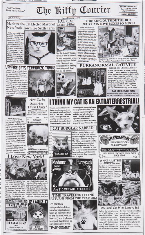 Tela blanca con diseño periódico de gatos de Timeless Treasures Tela