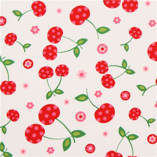 Tela blanca con cerezas y flores, de Robert Kaufman Tela