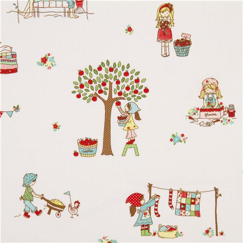 Tissu blanc pour enfants Riley Blake «The Simple Life» pomme Tissu