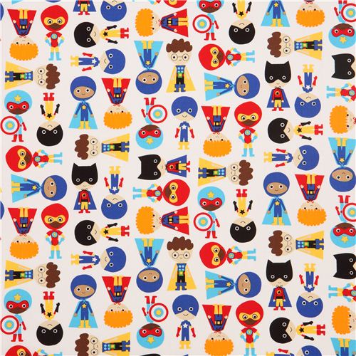 Resto de (25 x 112 cm) - Tela blanca con ni�os de superh�roes de Robert Kaufman EEUU 0