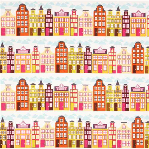 wei�er Stadt Panorama Stoff orange von Michael Miller USA 2