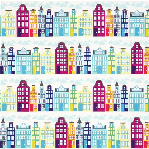 white city panorama fabric turquoise Realizzato da Michael Miller USA 2