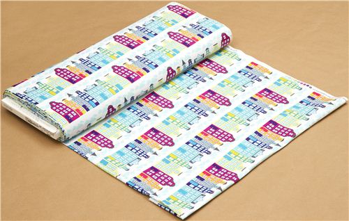white city panorama fabric turquoise Realizzato da Michael Miller USA 3