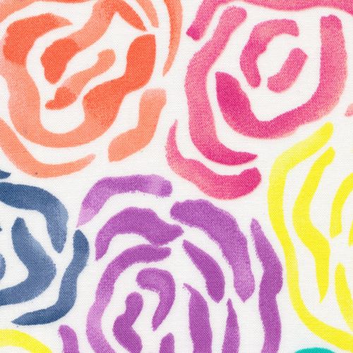 white colorful brush stroke flower Cloud 9 organic cotton fabric Brush Strokes Fabric