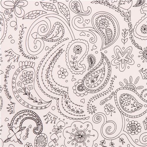 Ausmal Stoff mit Paisley Blume Krone Schmetterling Michael Miller Stoff