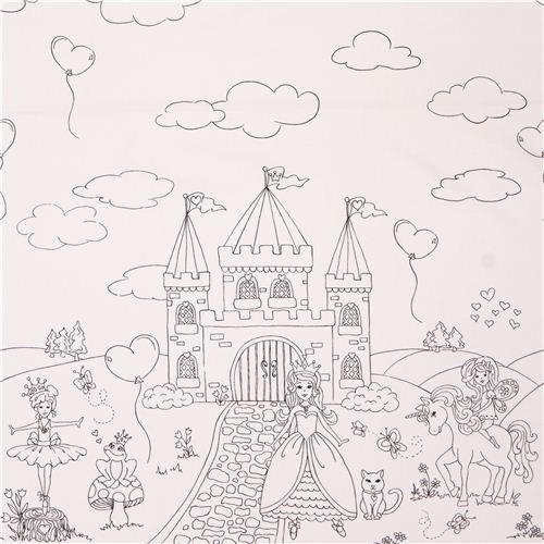 Tissu  colorier, panneau  bord, princesses et chteau, par Michael Miller Tissu
