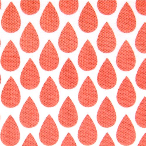 Tissu blanc avec des gouttes de pluie orange corail par Michael Miller USA Tissu