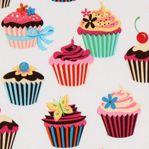 white cupcakes fabric cherry Robert Kaufman kawaii 1