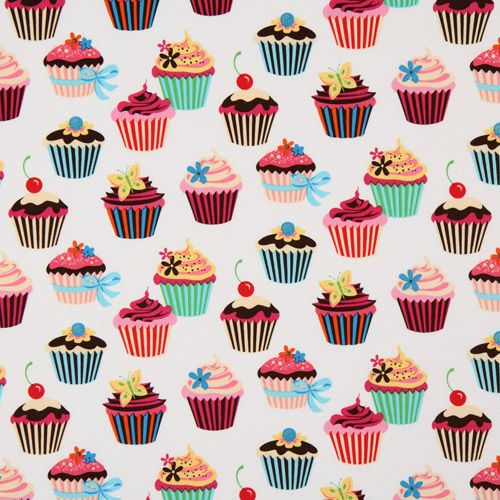 white cupcakes fabric cherry Robert Kaufman kawaii 2