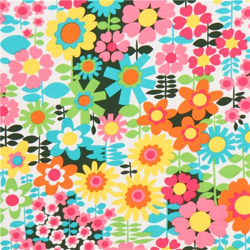 Tissu Michael Miller blanc avec de jolies fleurs Tissu