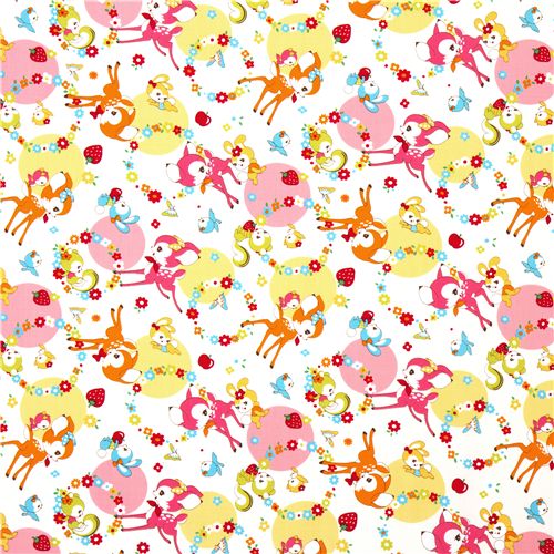 white deer fabric with squirrel bunny kawaii 2