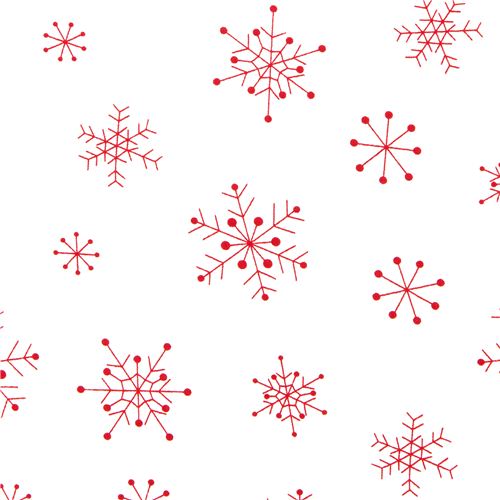 white designer Christmas fabric with red snowflakes 1