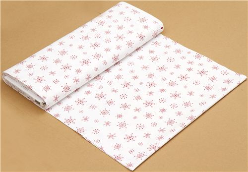 white designer Christmas fabric with red snowflakes 3