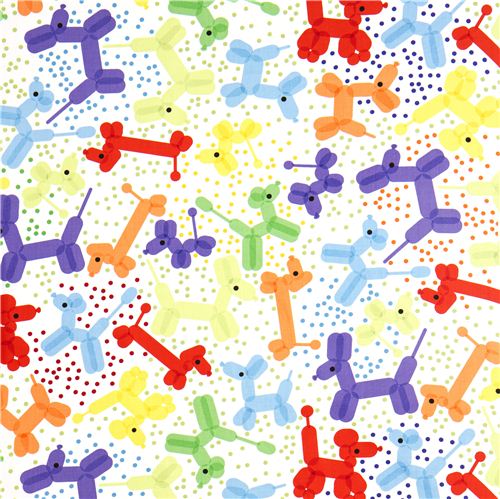 white designer fabric with balloon animals dog from the USA 2