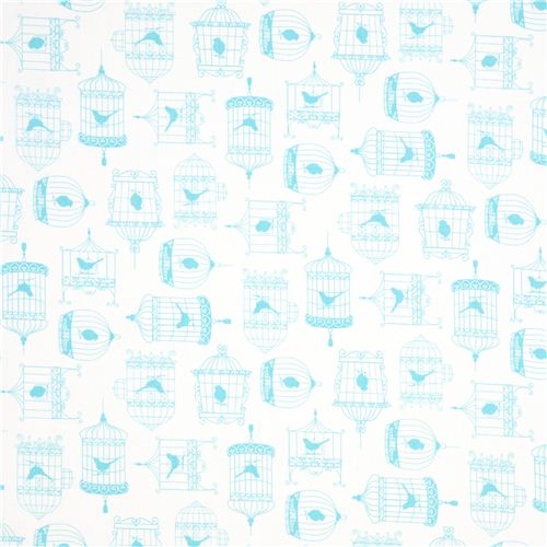 white designer fabric with birds & bird cages from the USA 2