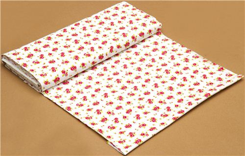 weißer Designer Stoff mit kleinen rosa Rosen Blumen 3
