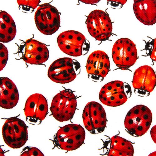 white designer fabric with mini ladybirds 1