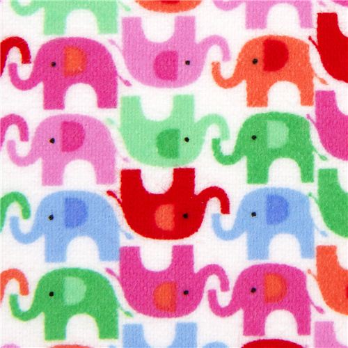 tessuto bianco flanella di design con elefantini rosa Tessuto