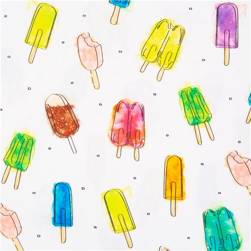 Tela blanca de dulces con helados y polos de colores de QT Fabrics Tela
