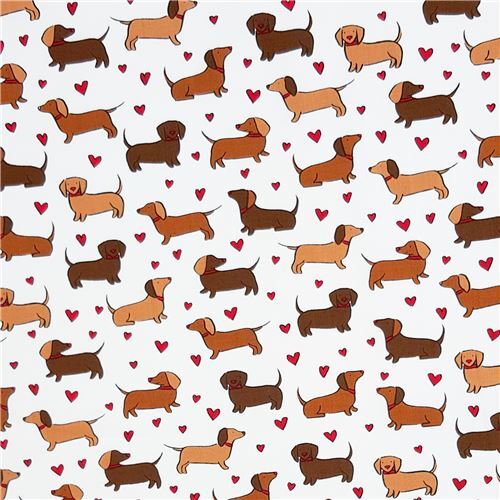 white dog fabric with small Dachshund by Timeless Treasures Fabric