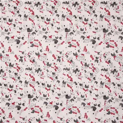 Tissu Oxford blanc � pois avec des Hello Kitty r�alistes par Sanrio Japon 0