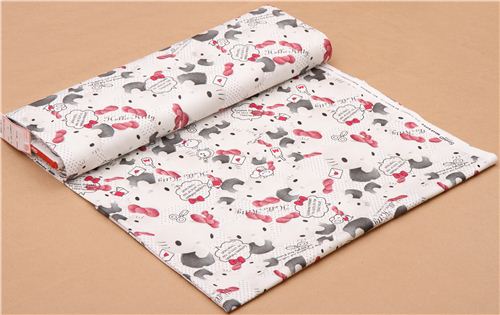 Tissu Oxford blanc � pois avec des Hello Kitty r�alistes par Sanrio Japon 0