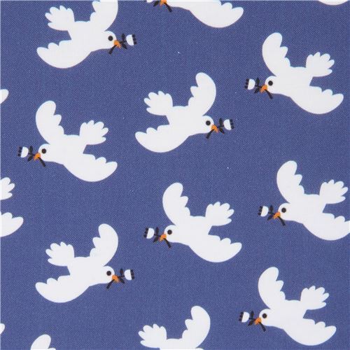 Dunkelblauer Stoff mit weißen Tauben von Copenhagen Print Factory Stoff