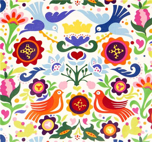 weißer Tauben und Blumen Laminat Stoff von Alexander Henry Stoff