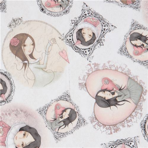 tessuto bianco bambine cornici Gorjuss Quilting Treasures Tessuto