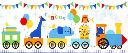 white fabric circus animals in locomotive Realizzato da Robert Kaufman 2