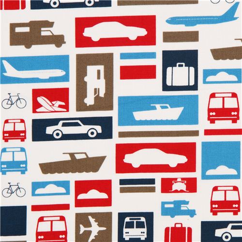 white fabric for boys with vehicles by Robert Kaufman Fabric