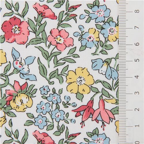 Rimanenza di (23 x 110 cm) - tessuto bianco fiori colorati giardino Liberty Fabrics 2
