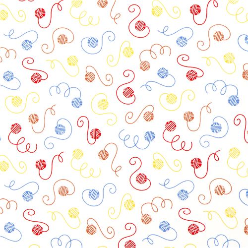 white fabric with colourful balls of wool de Robert Kaufman 2