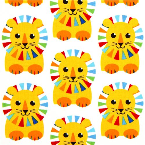 white fabric with colourful circus lions par Robert Kaufman 1