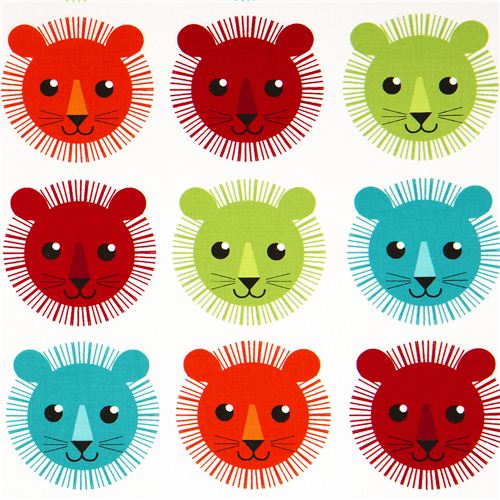 white fabric with colourful lions Realizzato da Robert Kaufman 1