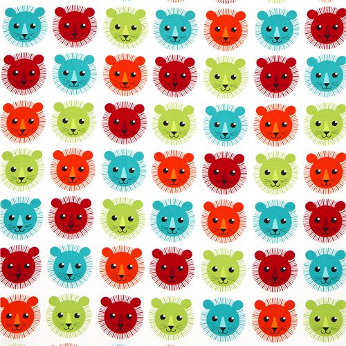 white fabric with colourful lions Realizzato da Robert Kaufman 2