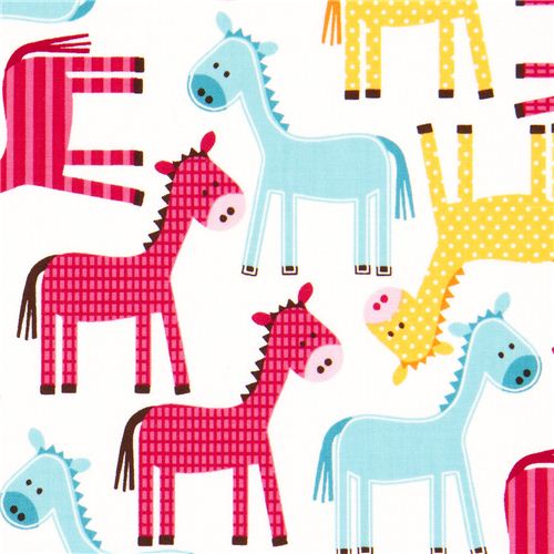 white fabric with dotted horses de Robert Kaufman USA 1