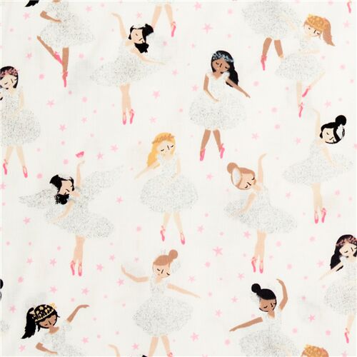 Tissu blanc avec des daseuses de ballet à paillettes Tissu