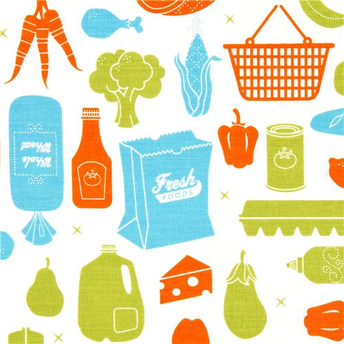 white fabric with groceries par Robert Kaufman 1