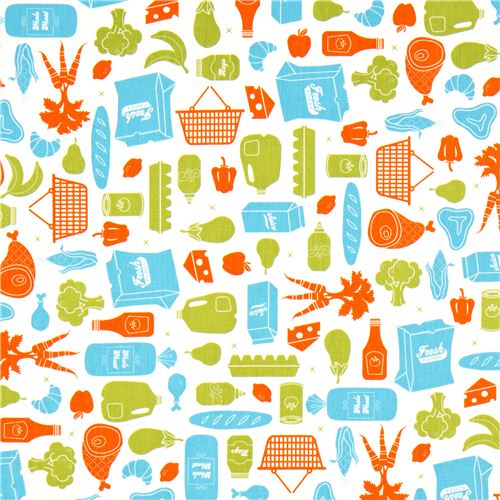 white fabric with groceries par Robert Kaufman 2