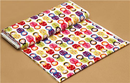 white fabric with matryoshkas green purple Robert Kaufman 3
