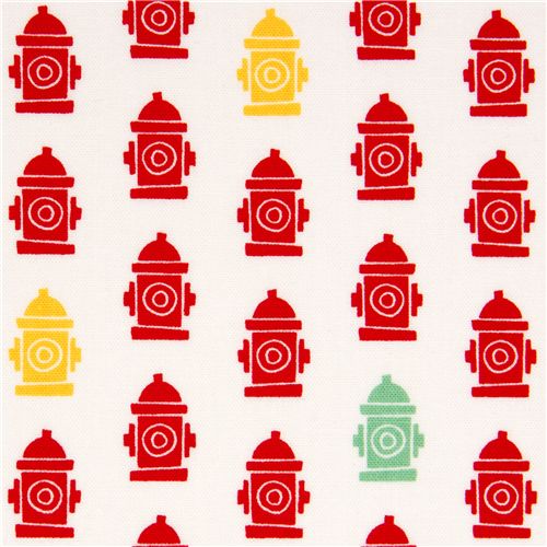white fabric with red hydrants de Robert Kaufman 1