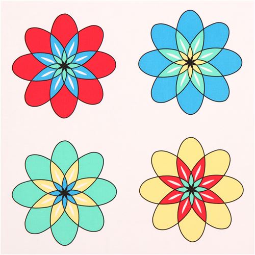 Tissu blanc, fleurs jaunes, rouges, vertes, bleues Summer Lovin Panel Tissu
