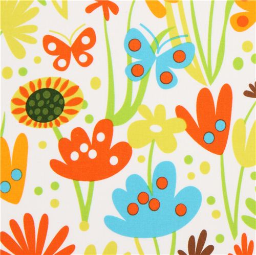 white flower and butterfly fabric by Robert Kaufman Fabric