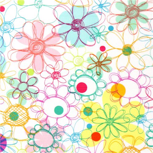 tessuto bianco lamintao di design fiori margherite USA Tessuto